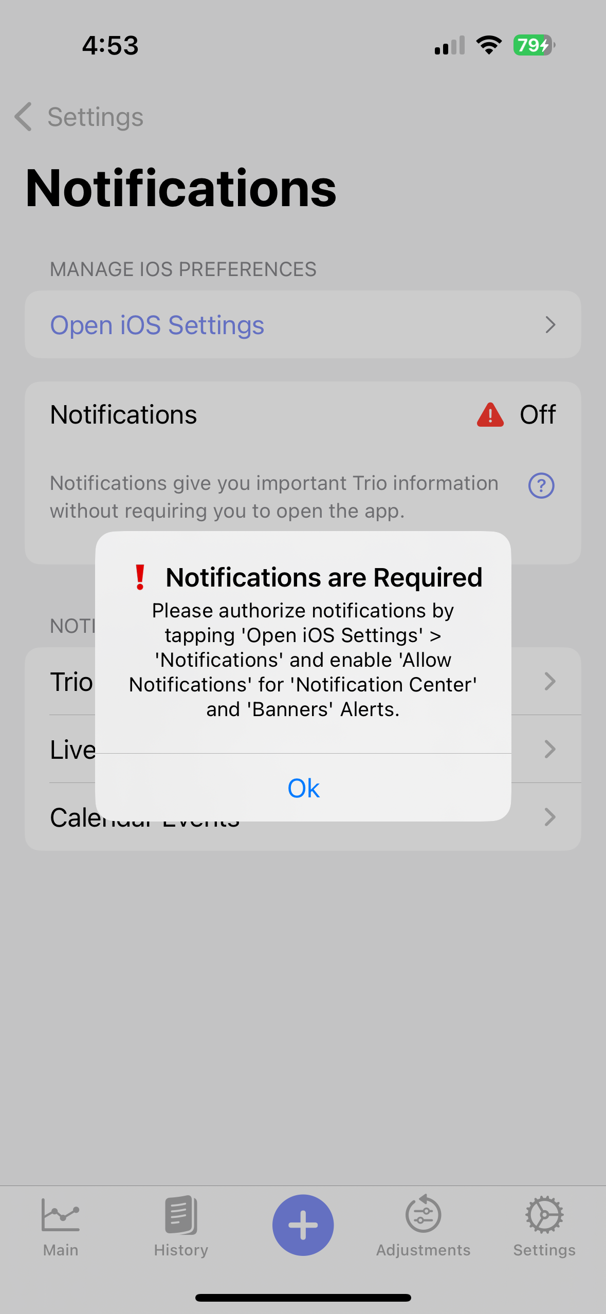Notifications Warning Popup