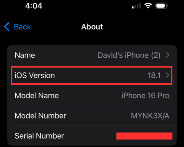 Screenshot: iOS Version Image