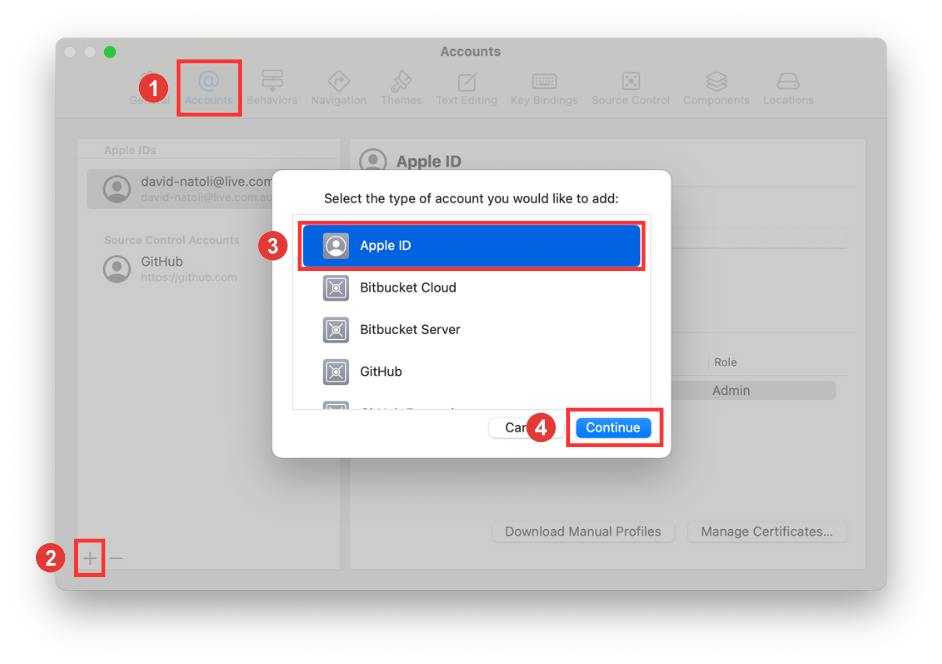 Screenshot: XC Apple ID