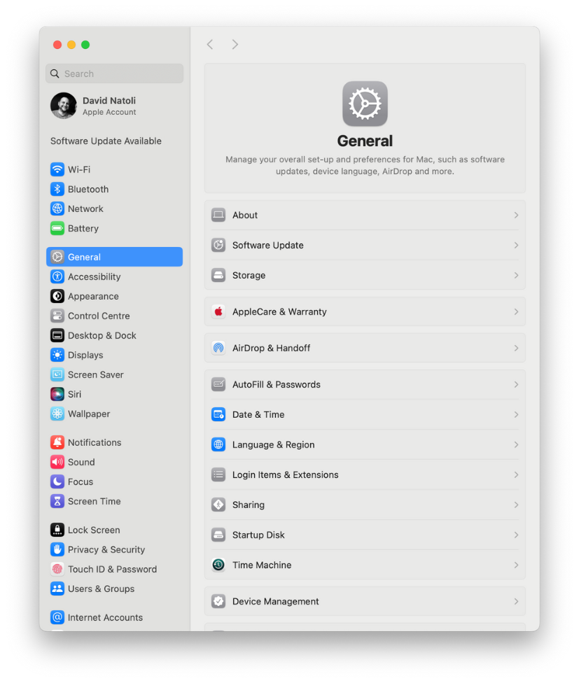 Screenshot: System settings