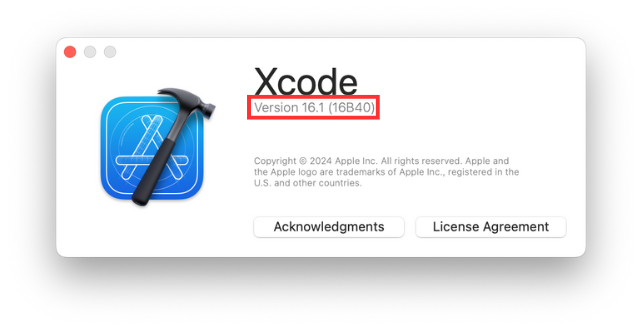 Screenshot: Xcode Version